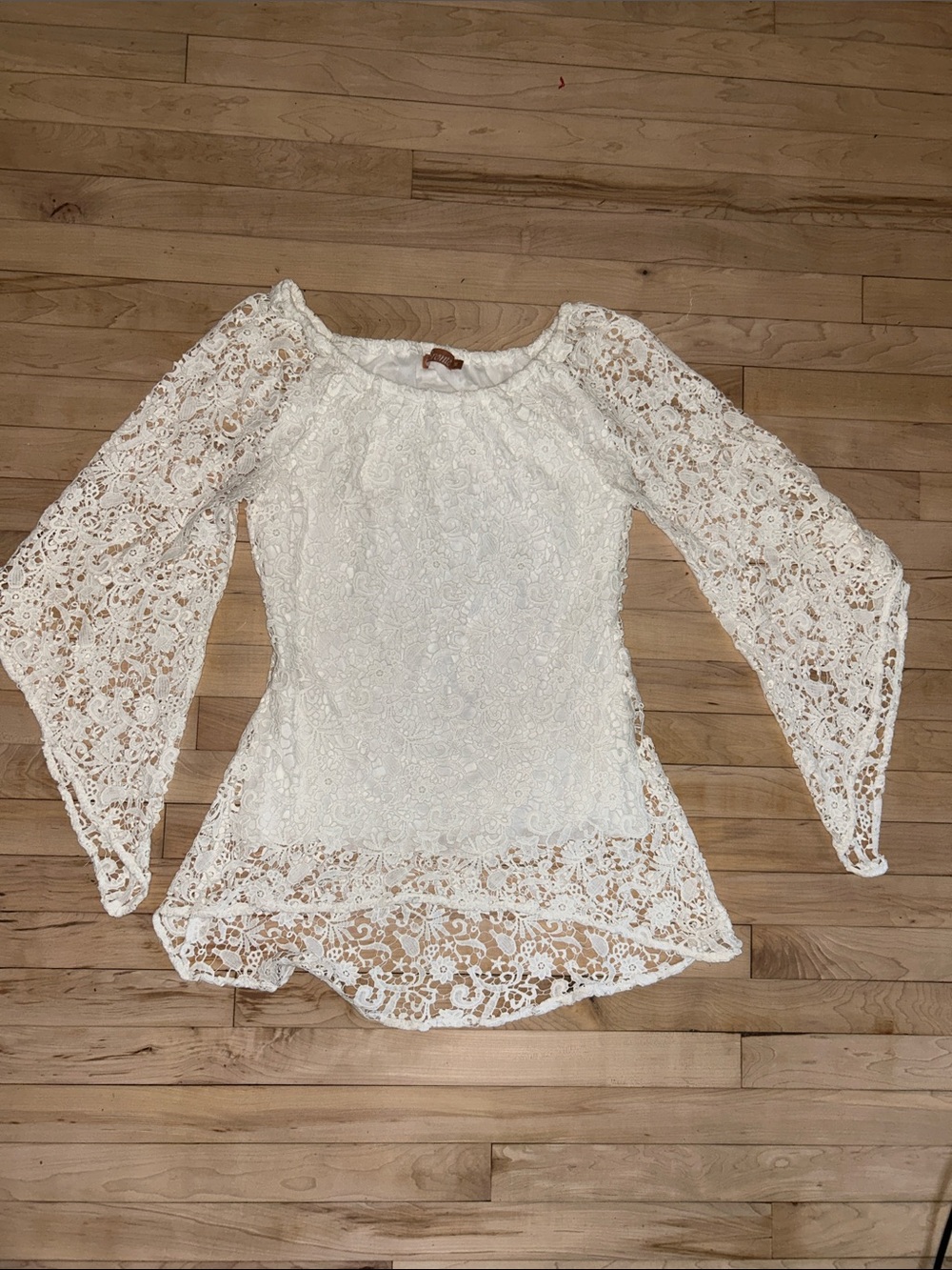 Women's White Lace Peasant Blouse with Bell Sleeves